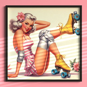 Retro Roller Girl Pin Up Poster