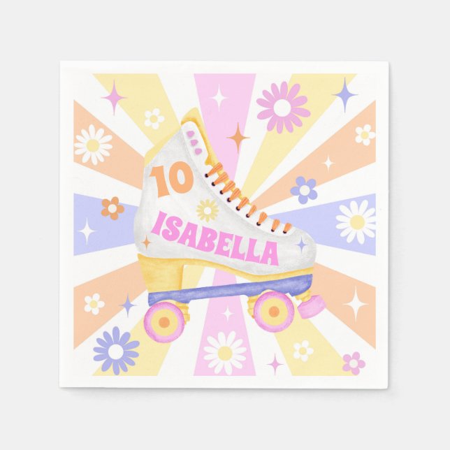 Retro Roller Rink Birthday Party Napkin (Front)