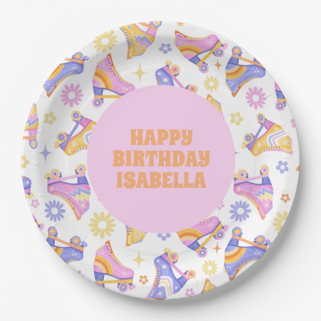 Retro Roller Rink Birthday Party Paper Plate (Front)