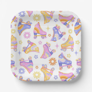 Retro Roller Rink Birthday Party Paper Plate
