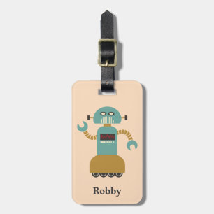 Retro Roller Robot Personalized Luggage Tag