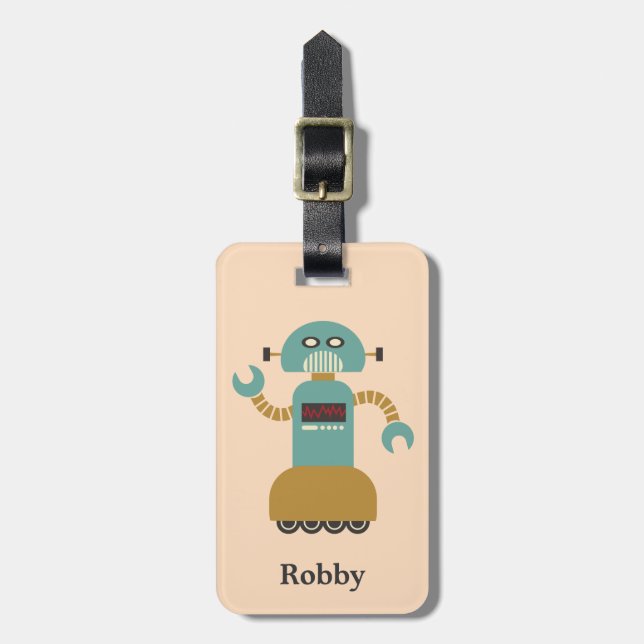 Retro Roller Robot Personalized Luggage Tag (Front Vertical)