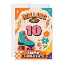 Retro Roller Skate 10th Birthday Invitation