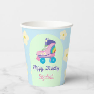 Retro Roller Skate Happy Birthday Daisy Paper Cups