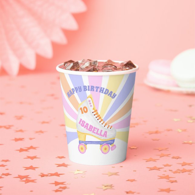 Retro Roller Skate Party Pattern Paper Cups (Insitu)