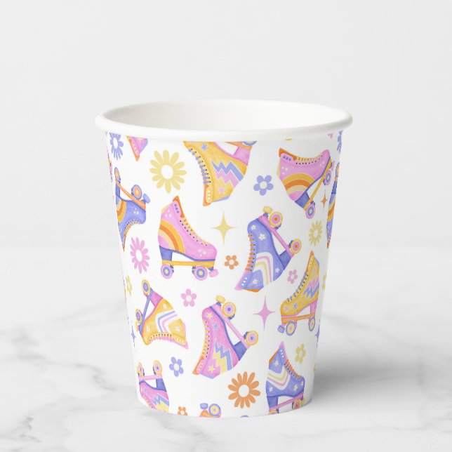 Retro Roller Skate Party Pattern Paper Cups (Front)