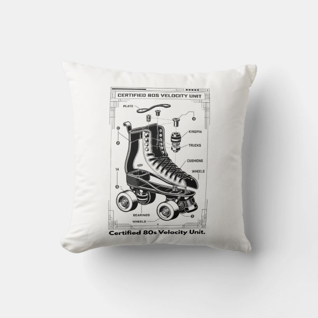 Retro Roller Skate T-Shirt Throw Pillow (Front)