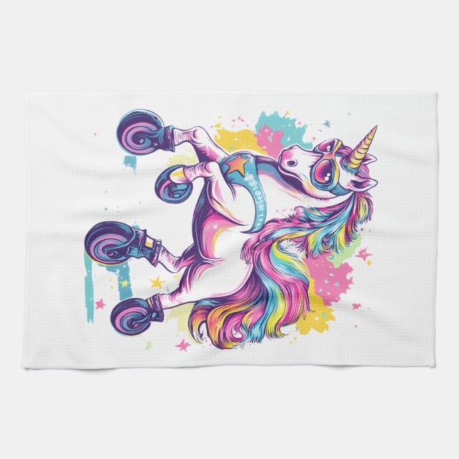 Retro Roller Skate Unicorn (1) Kitchen Towel (Horizontal)