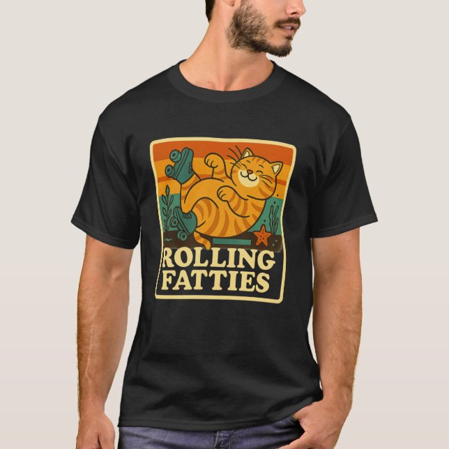 Retro Roller Skater Kitten Rolling Fatties Funny C T-Shirt (Front)