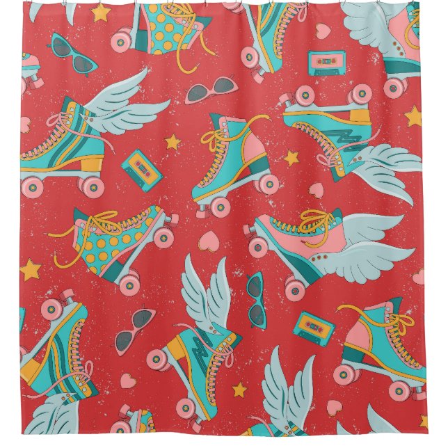 Retro Roller Skates: Bright Red Background (Front)