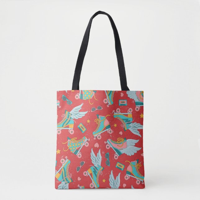 Retro Roller Skates: Bright Red Background Tote Bag (Front)