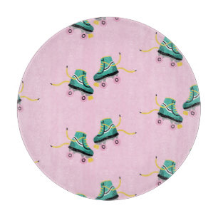 Retro roller skates: pink pattern. cutting board