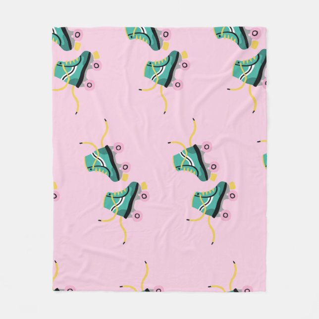 Retro roller skates: pink pattern. fleece blanket (Front)