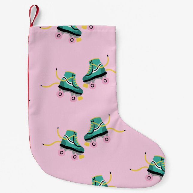Retro roller skates: pink pattern. small christmas stocking (Front)