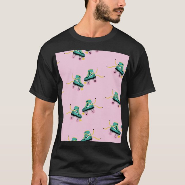 Retro roller skates: pink pattern. T-Shirt (Front)