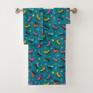 Retro Roller Skates & Stars Bath Towel Set