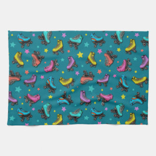 Retro Roller Skates & Stars Kitchen Towel