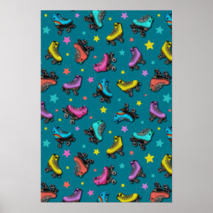 Retro Roller Skates & Stars Poster