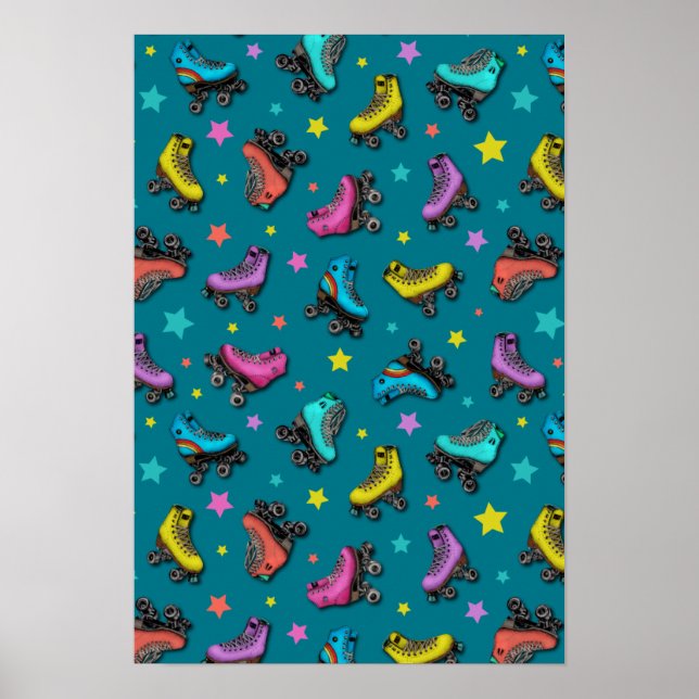 Retro Roller Skates & Stars Poster (Front)