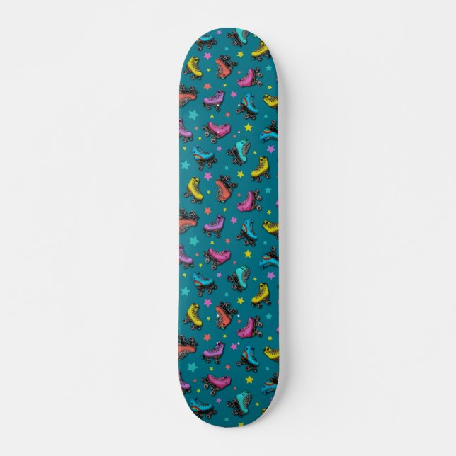 Retro Roller Skates & Stars Skateboard (Front)