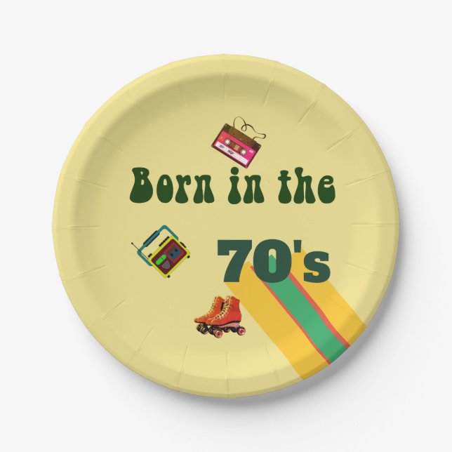 Retro Roller Skates Tapes 50th Birthday  Paper Plate (Front)