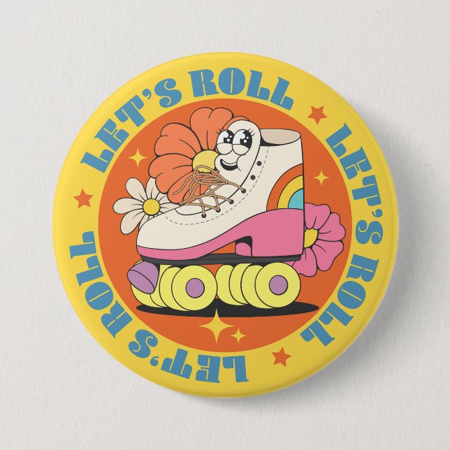 Retro Roller Skating  3 Inch Round Button (Front)