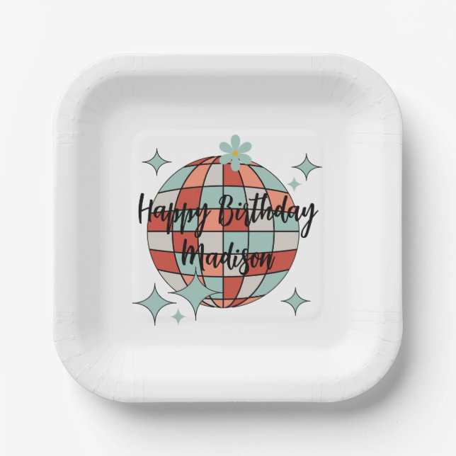Retro Roller Skating Birthday Paper Napkin Paper Plate (Front)