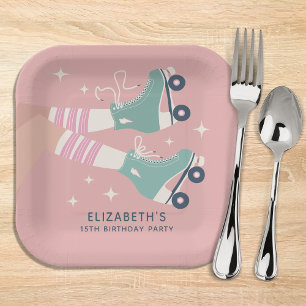 Retro Roller Skating Birthday Party Paper Plate