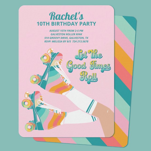 Retro Roller Skating Birthday Party Pink  Invitation (Creator Uploaded)