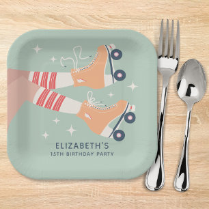 Retro Roller Skating Girls Birthday Party Paper Plate