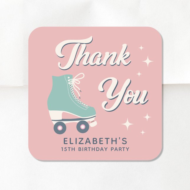 Retro Roller Skating Girls Birthday Party Square Sticker (Creator Uploaded)