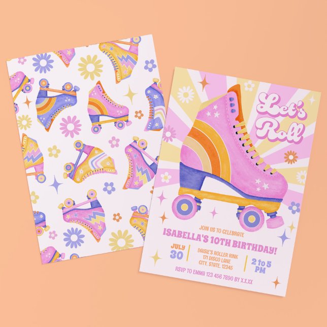 Retro Roller Skating Party Invitation (A fun and bright invitation with a hint of retro!)