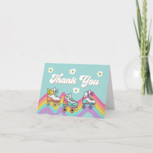 Retro Roller Skating Rainbow Birthday Thank You Card