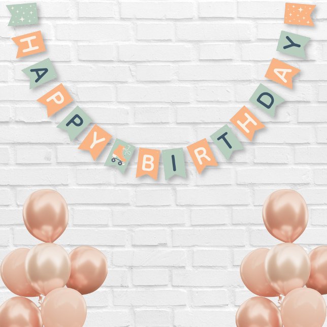 Retro Roller Skating Sage Green Birthday Party Bunting Flags (Creator Uploaded)