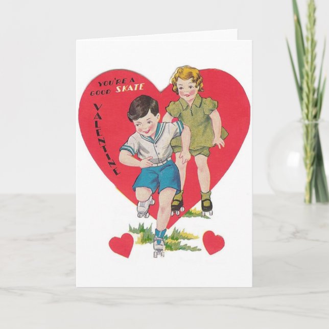 Retro Roller Skating Valentine's Day Card (Front)
