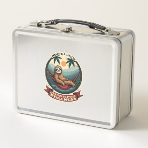 Retro Roller Sloth Vintage Skating Vector Art Metal Lunch Box