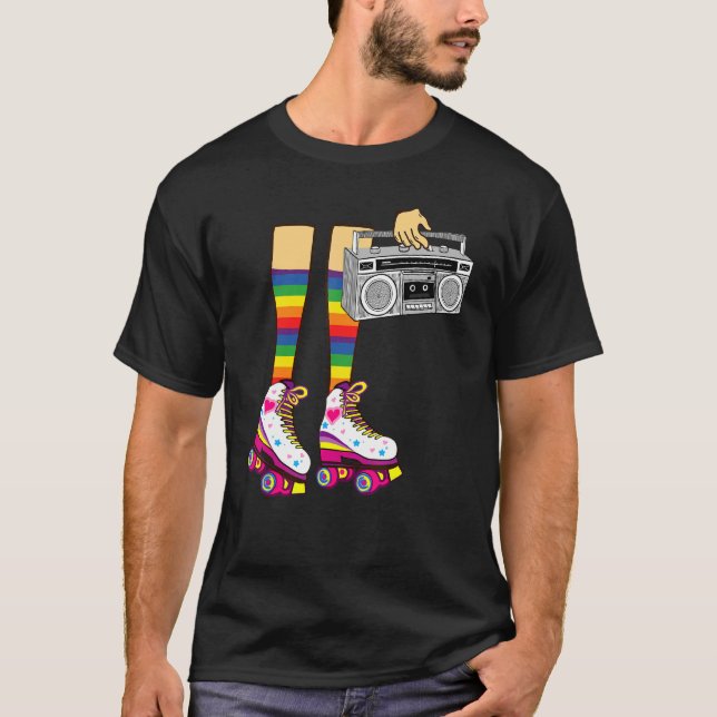 Retro Rollerskates  80's Roller Disco Skating Girl T-Shirt (Front)