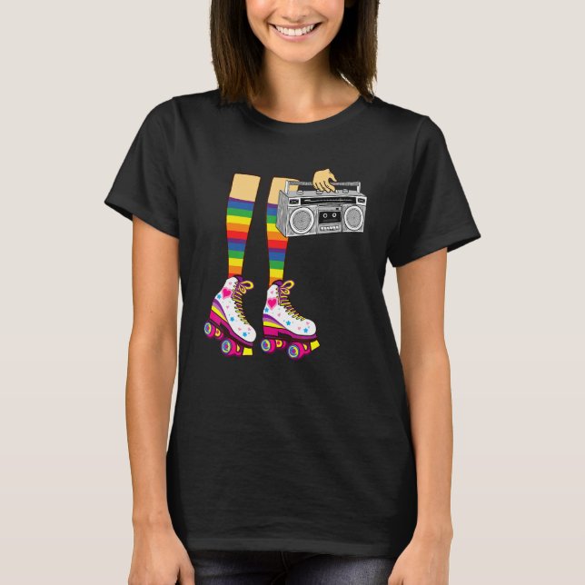 Retro Rollerskates  80's Roller Disco Skating Girl T-Shirt (Front)