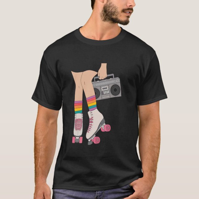 Retro Rollerskates Funny 80's Roller Disco Skating T-Shirt (Front)