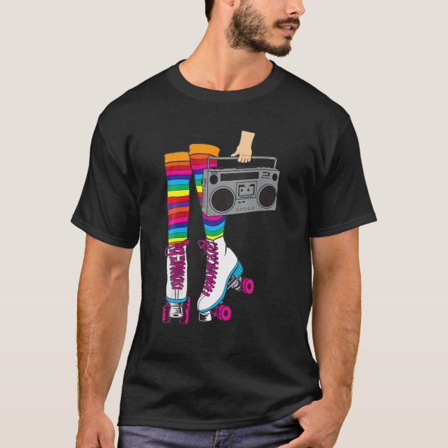 Retro Rollerskates Funny 80'S Roller Disco Skating T-Shirt (Front)