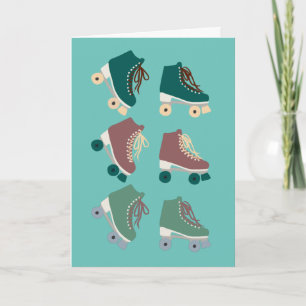 Retro Rollerskates Green Dusty Pink Card