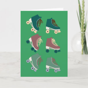 Retro Rollerskates Green Dusty Pink Card