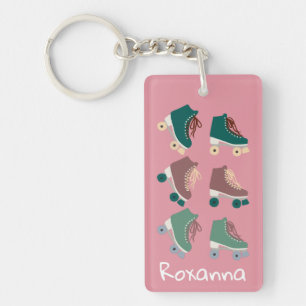 Retro Rollerskates Green Pink CUSTOM Keychain