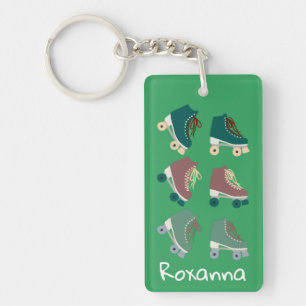Retro Rollerskates Green Pink CUSTOM Keychain