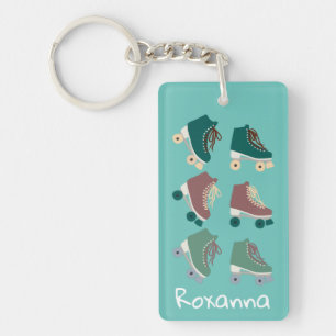 Retro Rollerskates Green Pink CUSTOM Keychain