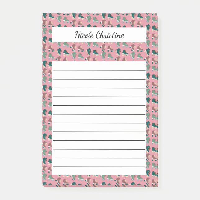Retro Rollerskates Green Pink CUSTOM Notepad (Front)