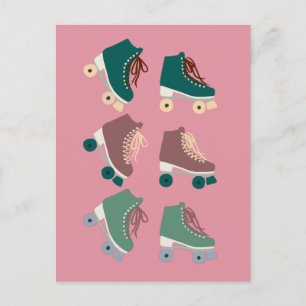 Retro Rollerskates Green Pink Postcard