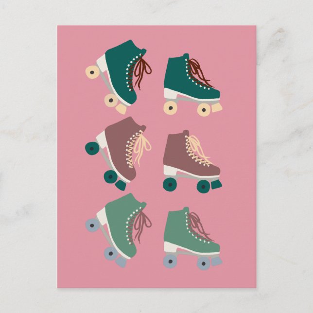 Retro Rollerskates Green Pink Postcard (Front)