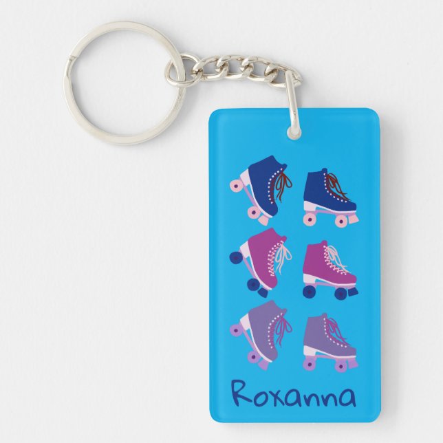 Retro Rollerskates Purple Blue CUSTOM Keychain (Front)