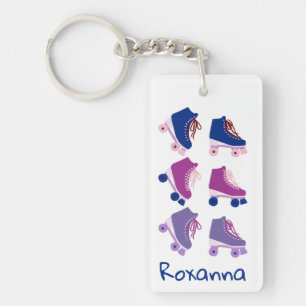 Retro Rollerskates Purple Blue CUSTOM Keychain